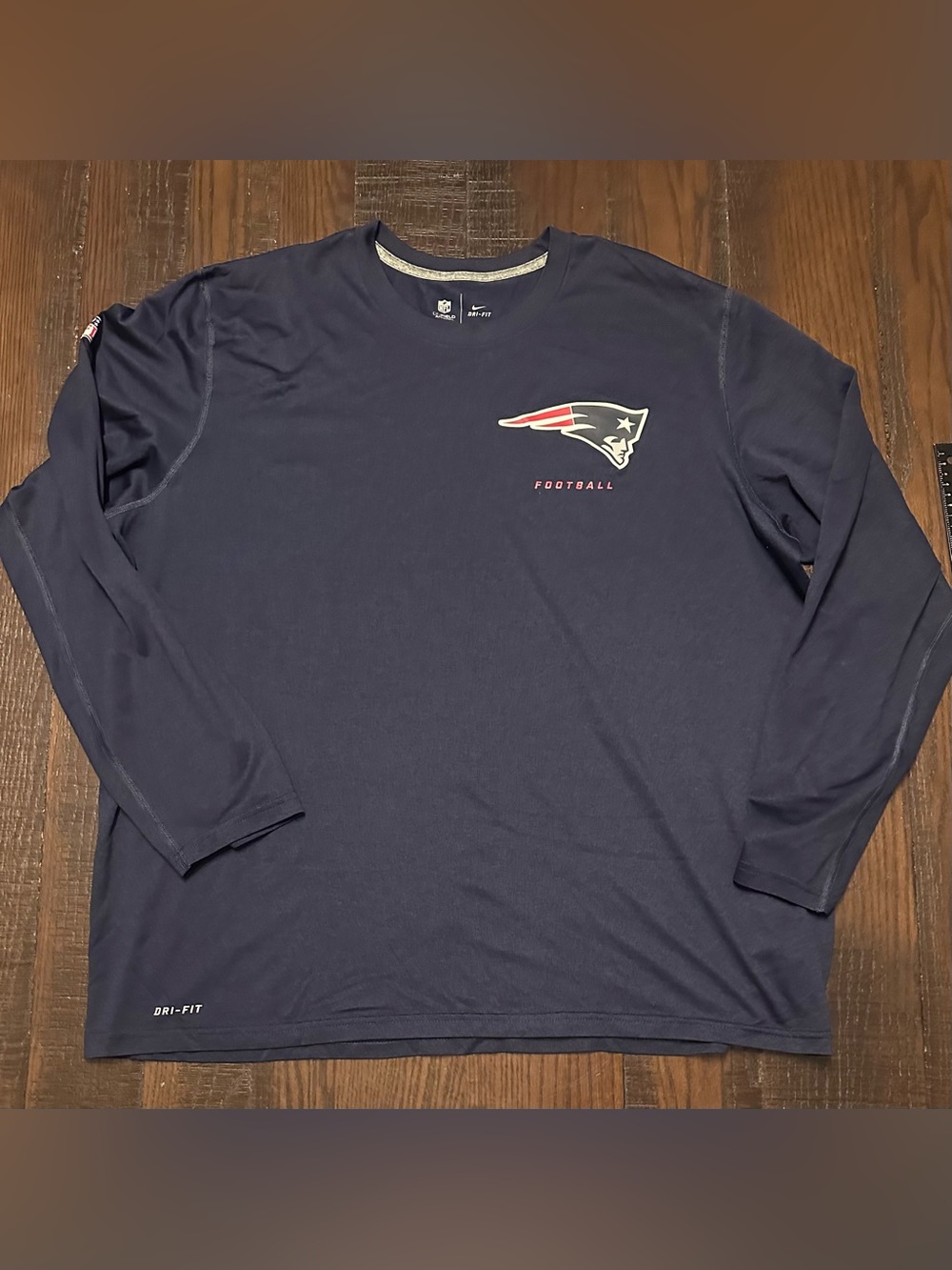 Nike Dri Fit New England Patriots Long Sleeve T Shirt Size XXL 2XL On Field Navy